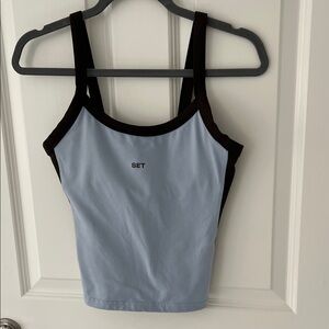 Set Active Contrast-Trim Light Blue Tank Top